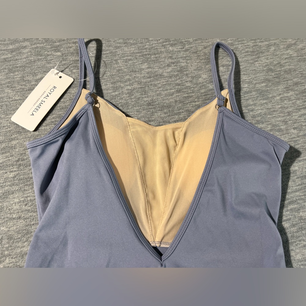 Royal Smeela 1 piece swimsuit swimwear women’s L colorblock deep v back blue new - Picture 7 of 10